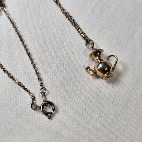 Vintage Teapot Pendant Necklace Fashion Jewelry 15.5 inch Silver Tone Tea Party - Picture 8 of 11